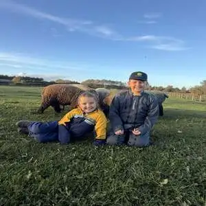 Jack and Elodie, our mini farmers at Broom Mill Farm